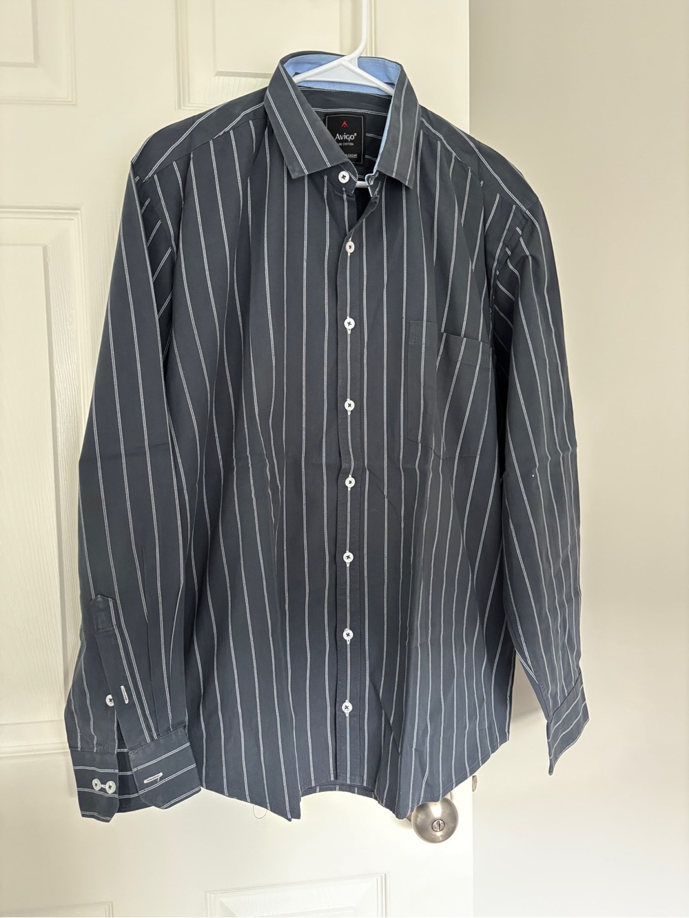 Brand New Aviqo pure cotton Men’s Charcoal Gray Steiped Dress Shirt XXL Neverwor